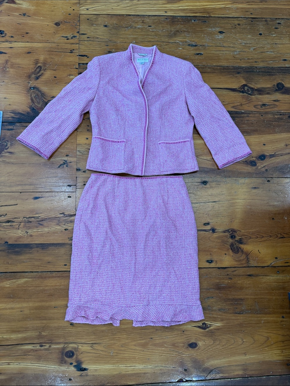 Talbots Collection Pink Tweed Suit Blazer & Pencil Skirt Size 8 Made in Italy